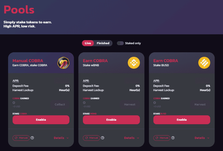 CobraSwap 是一个相当新的去中心化交易所 (DEX) 第一个自动做市商 (AMM)，市场上的最低汇率为 0,088%8