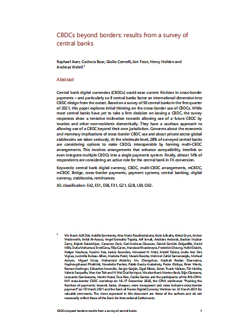 关于CBDC跨境使用的初步思考9