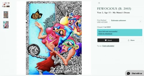 孙宇晨以近44万美元拍得Fewocious的NFT作品1 孙宇晨以近44万美元拍得Fewocious的NFT作品1