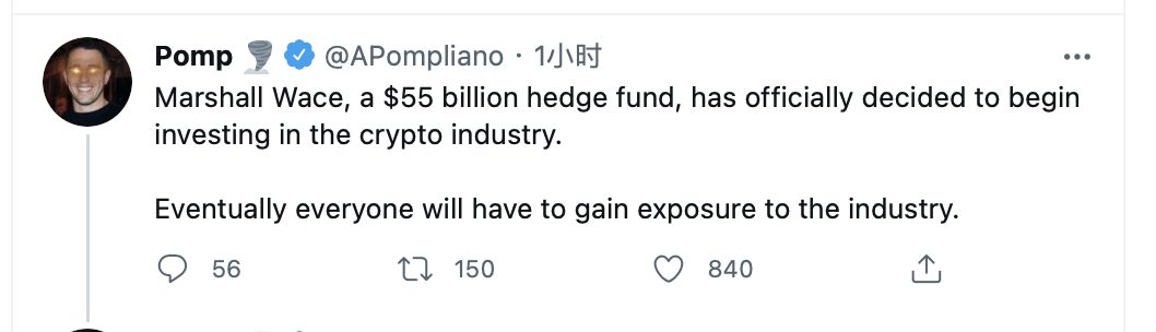 凭借550亿美元的对冲基金，马歇尔·瓦斯开始投资加密货币