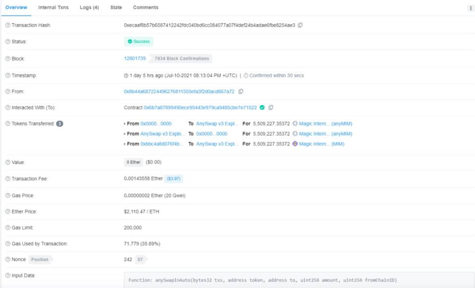 用户私钥被破解？Anyswap 跨链桥被黑客攻击细节分析5