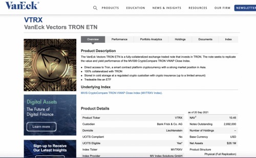 顶级基金管理公司VanEck联合波场发行全球第三支ETN 顶级基金管理公司VanEck联合波场发行全球第三支ETN