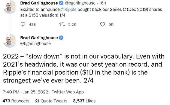 Ripple估值150亿美元,尽管SEC对XRP提起诉讼，但其财务状况是有史以来最强劲