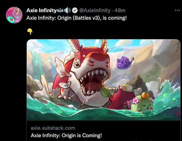 今日热点|Axie Infinity: Origin (Battles V3) 即将发布1