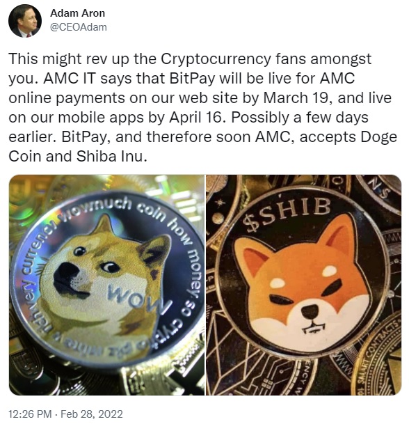 AMC Theatres to Accept Dogecoin and Shiba Inu Crypto Payments in Coming Weeks, CEO Says