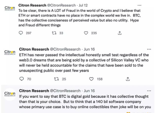 知名空头机构 Citron Research时隔近两年,重启做空ETH4 知名空头机构 Citron Research时隔近两年,重启做空ETH4
