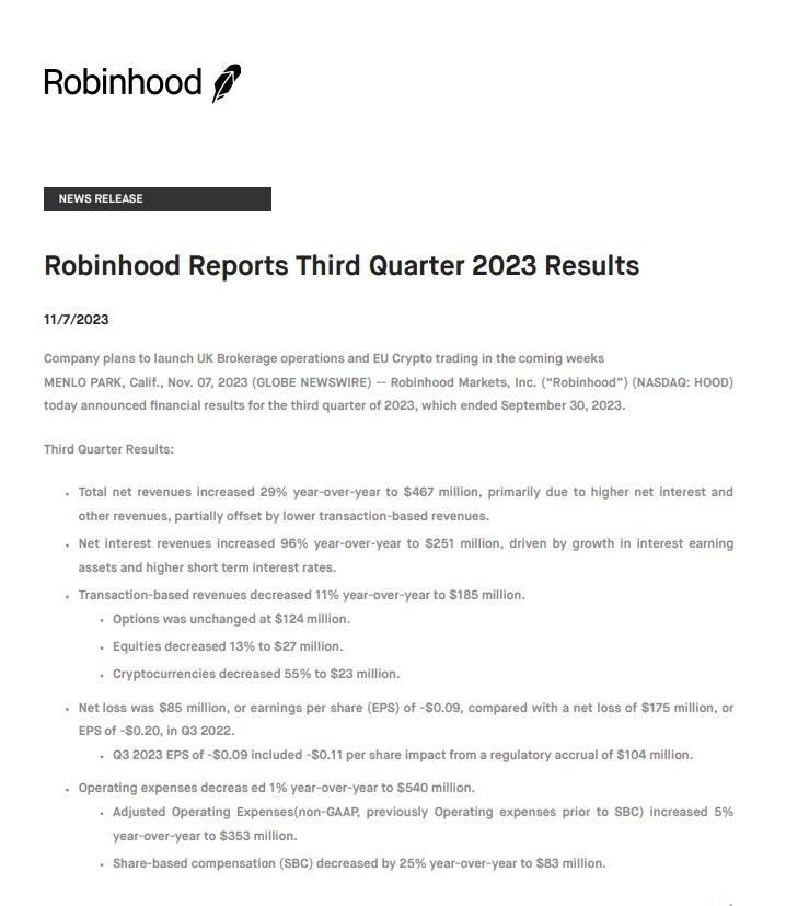 Robinhood在第三季度收入下降的情况下着眼于欧洲发展 Robinhood在第三季度收入下降的情况下着眼于欧洲发展