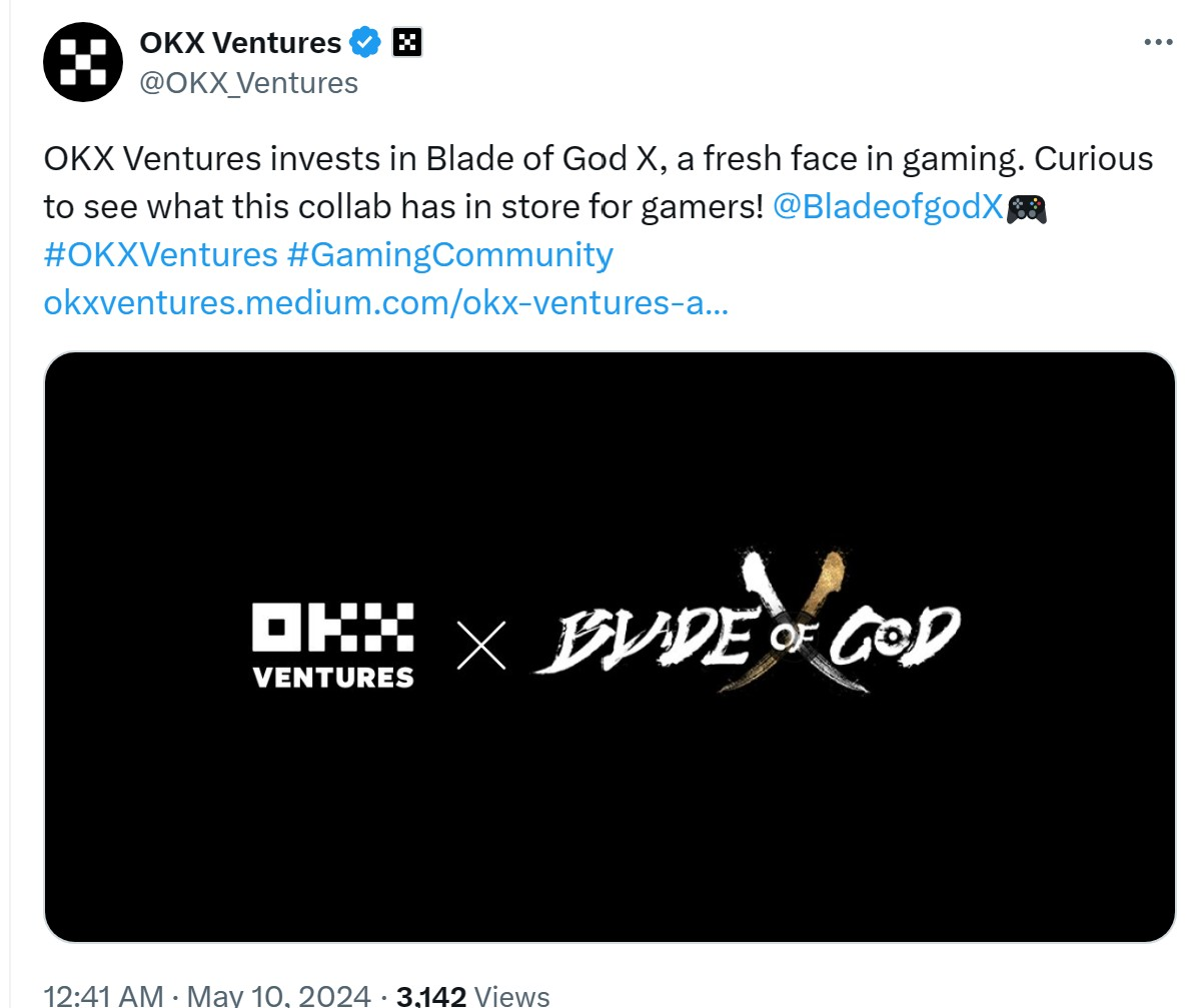 欧意OKX Ventures投资Web3游戏《神之剑X》 欧意OKX Ventures投资Web3游戏《神之剑X》