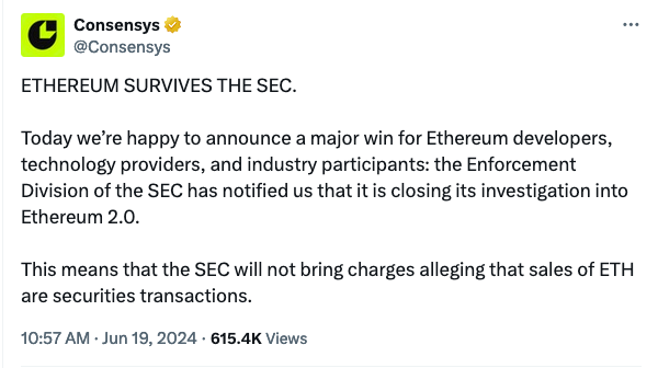 SEC放弃对以太坊的调查 SEC放弃对以太坊的调查