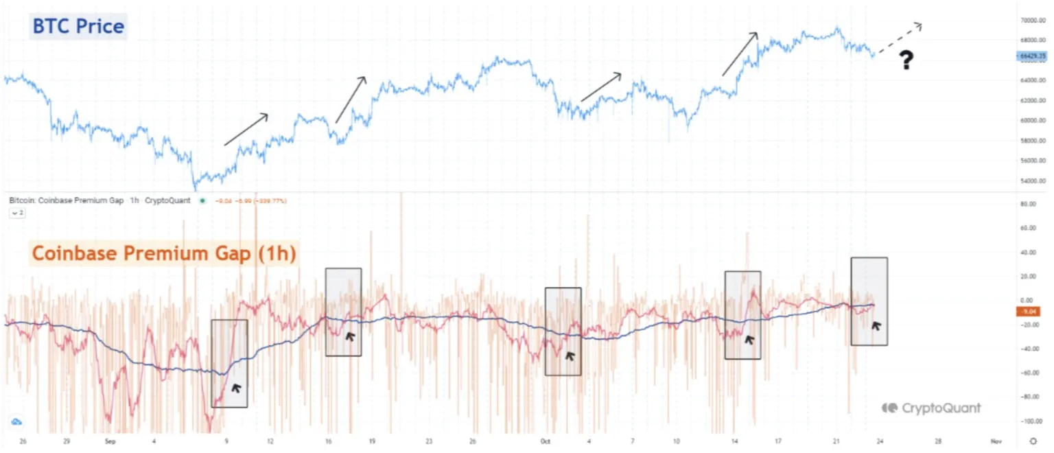 Coinbase Premium暗示比特币价格短期增长潜力 Coinbase Premium暗示比特币价格短期增长潜力