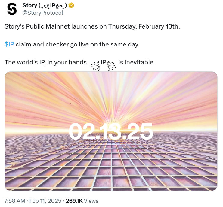 Story Protocol确认将于2月13日启动主网 Story Protocol确认将于2月13日启动主网
