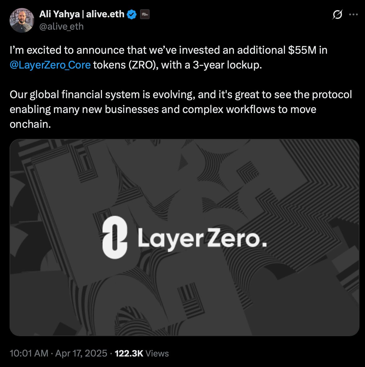 A16z加倍投资LayerZero,投资金额达5500万美元 A16z加倍投资LayerZero,投资金额达5500万美元