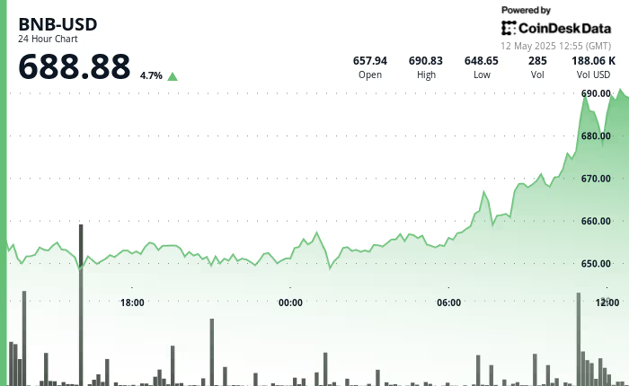 币安币BNB价格飙升近5%，强劲交易量支撑表明机构正在增持