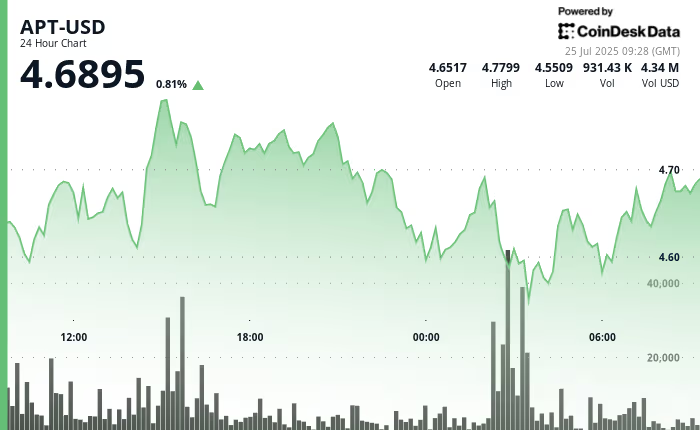 尽管市场波动且山寨币清算金额达9.6亿美元,APT币价格仍从低点飙升 5% 尽管市场波动且山寨币清算金额达9.6亿美元,APT币价格仍从低点飙升 5%